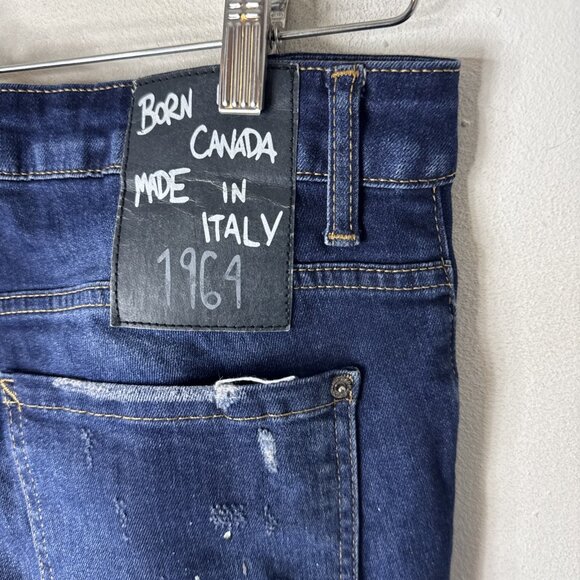 Dsquared2 Slim Stretch Jeans Men’s 32x31 Blue Distressed Paint Splatter Italy - Picture 6 of 11